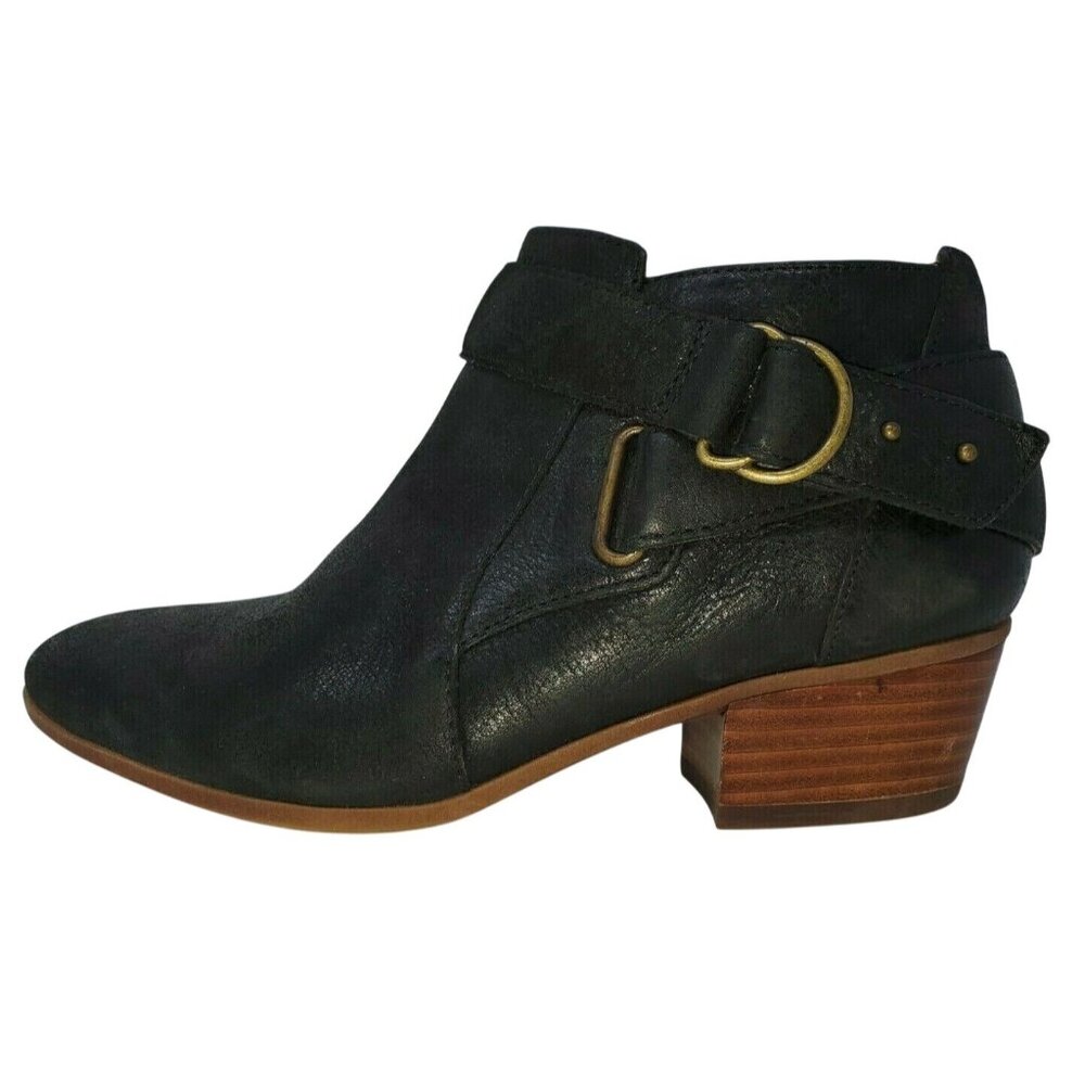 Clarks Ankle Boots Women's 6.5 M Spye Belle Black Leather Booties Harness Heeled - Picture 2 of 11